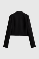 Black Isabella trendy cropped jacket with tailored fit for women, by Lumina Wear, shown on a model.
