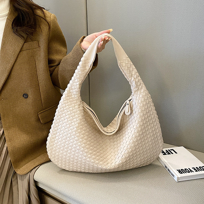 Beige Isabella Lumina Wear woven eco-leather shoulder bag with unique design, stylish and eco-friendly handbag.