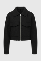 Vintage black zip jacket with lapel collar from Lumina Wear's Isabella collection, stylish jacket for a sleek look.