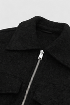 Lumina Wear Isabella vintage black zip jacket with lapel collar, stylish lightweight jacket for casual wear.