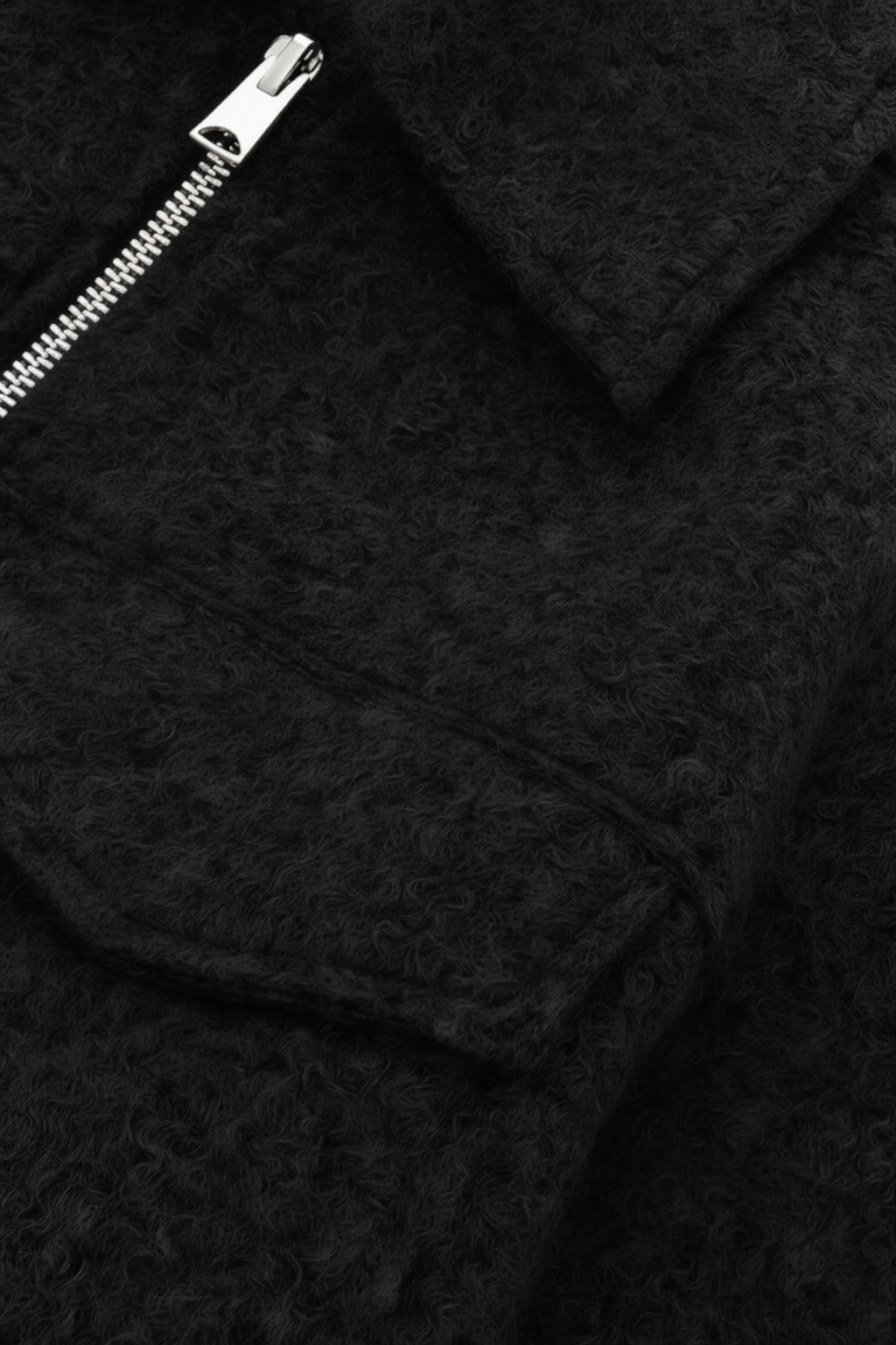 Black vintage zip jacket with lapel collar from Lumina Wear's Isabella collection, stylish and versatile for casual wear.