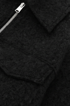 Black vintage zip jacket with lapel collar from Lumina Wear's Isabella collection, stylish and versatile for casual wear.