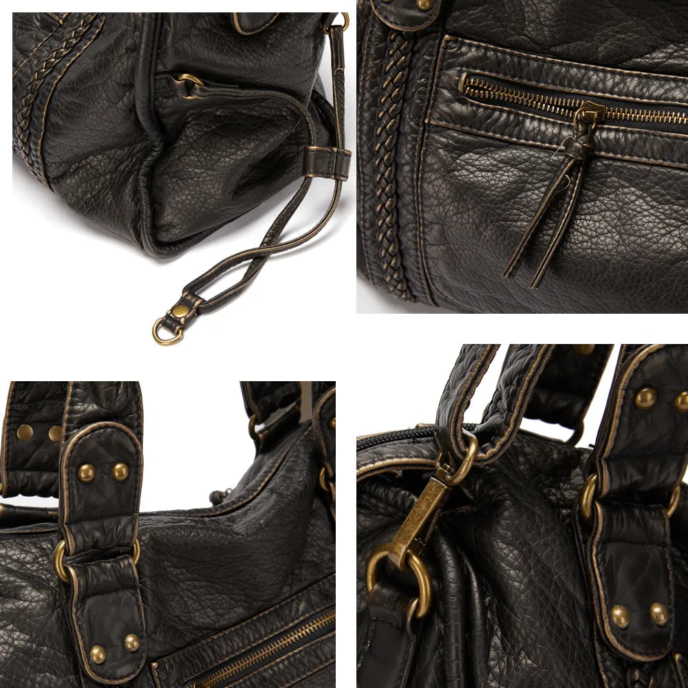 Vintage-inspired black Lumina handbag named Isabella with a spacious design, featuring elegant craftsmanship and classic style.