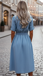 Light blue Isabelle belted denim shirt dress by Lumina Vancouver, maxi style with button details and a relaxed fit.