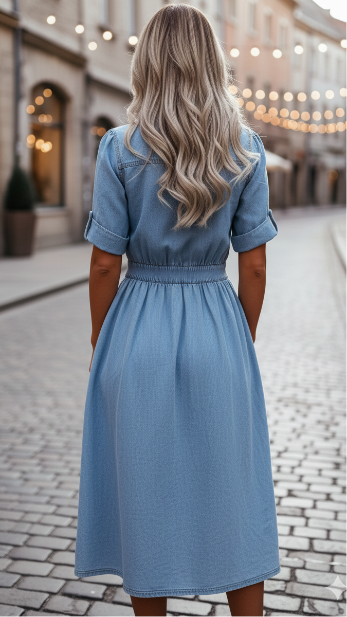 Light blue Isabelle belted denim shirt dress by Lumina Vancouver, maxi style with button details and a relaxed fit.