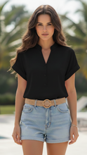Pink Isabelle button-front blouse by Lumina Wear, featuring a stylish fit and classic design, shown on a model.
