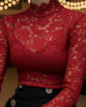 Black floral lace high neck blouse by Lumina Wear, featuring delicate lace details and a sophisticated high neckline.