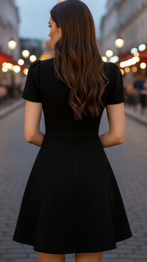 Black Isabelle high neck belted dress by Lumina Vancouver, featuring a stylish high neckline and waist belt, in size XS.