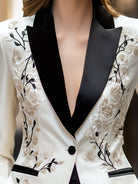 Isabelle | Ivory Satin Embroidered Blazer - Lumina Vancouver - Lumina Vancouver