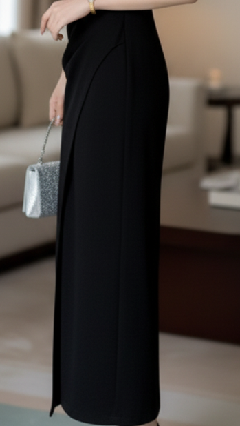 Black Isla halter neck midi dress by Lumina Vancouver, featuring a stylish and elegant design perfect for various occasions.