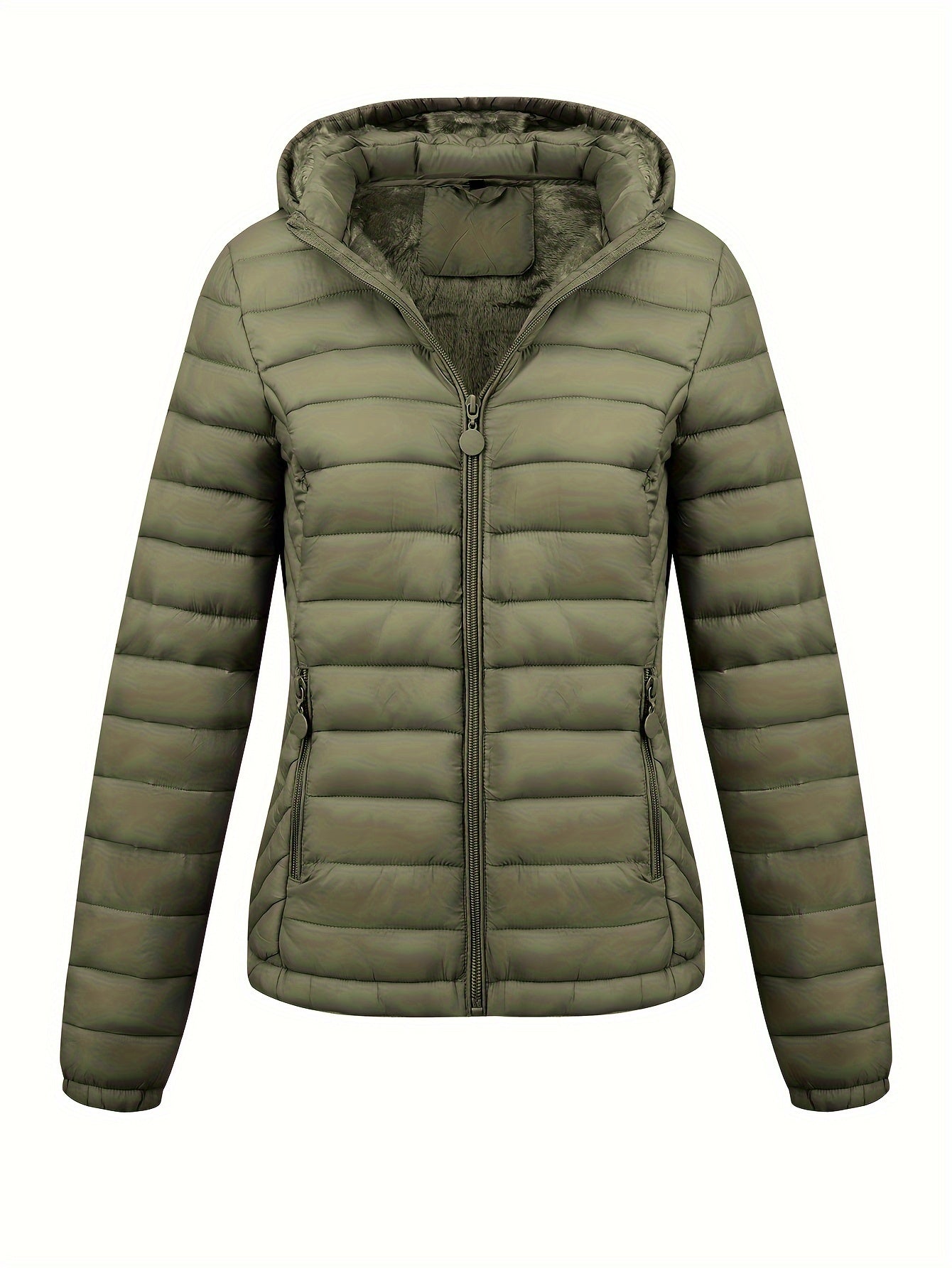 Black Lumina Wear Isla lightweight quilted hooded puffer jacket with fleece lining, shown on a model.