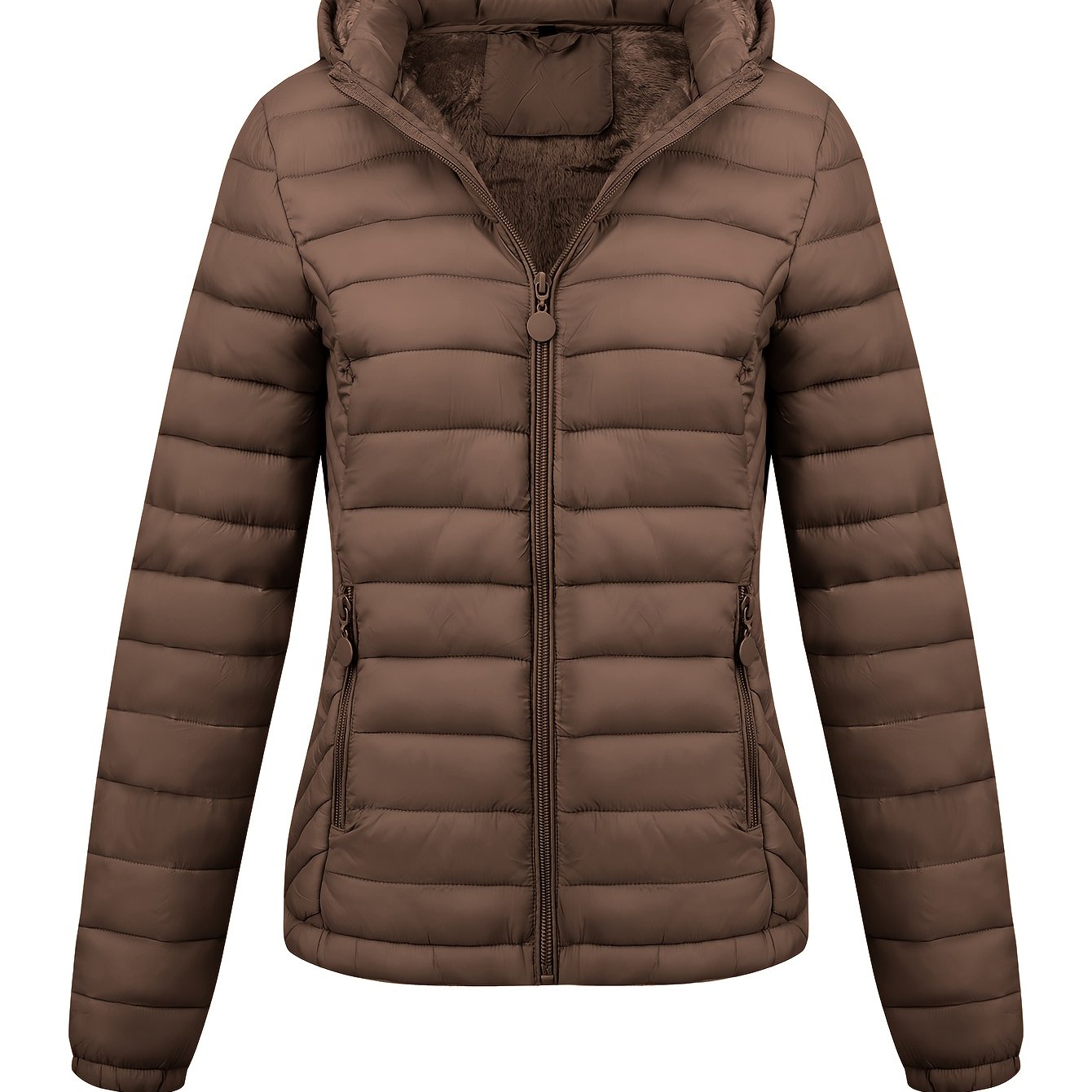 Black Isla Lumina Wear lightweight quilted hooded puffer jacket with fleece lining, shown on a model.