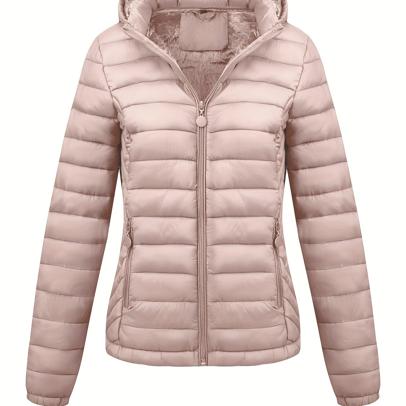 Black Isla Lumina lightweight quilted hooded puffer jacket with fleece lining, shown on a mannequin, size XS.
