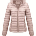 Black Isla lightweight quilted hooded puffer jacket with fleece lining by Lumina Wear, shown on a model.