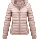 Black Isla Lumina lightweight quilted hooded puffer jacket with fleece lining, shown on a mannequin, size XS.