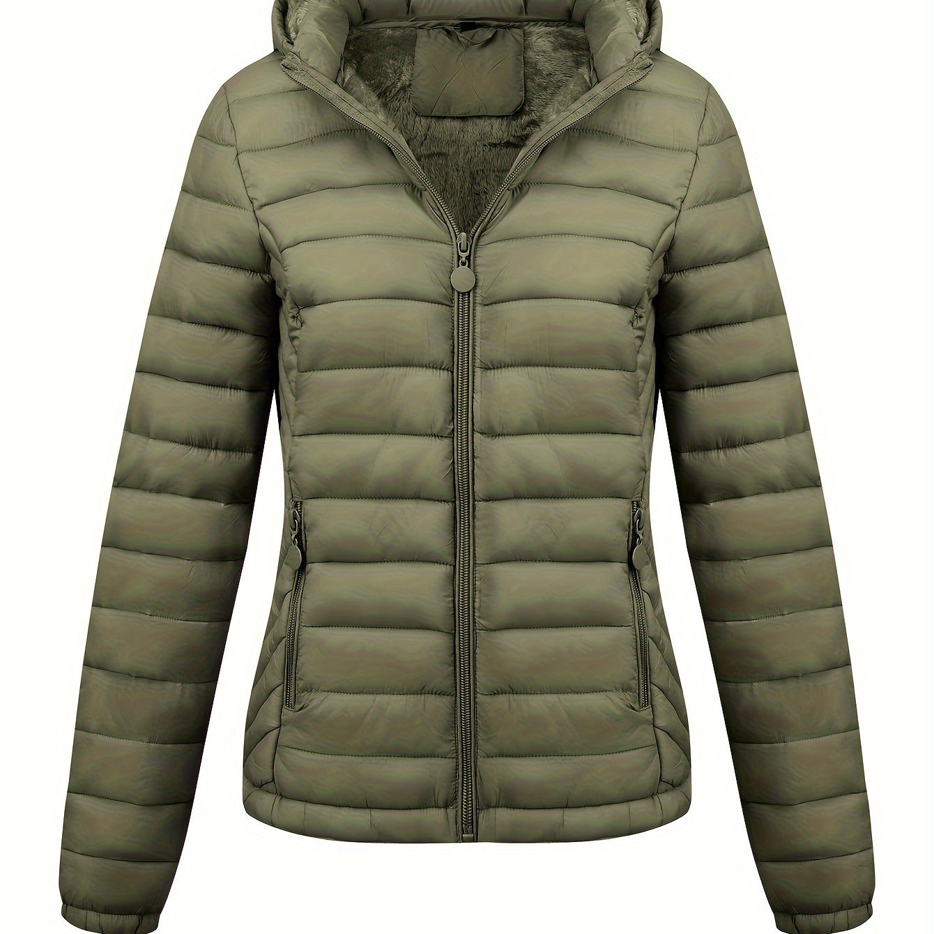 Black Isla Lumina Wear lightweight quilted hooded puffer jacket with fleece lining, shown on a model in size XS.