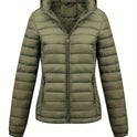 Black Isla lightweight quilted hooded puffer jacket with fleece lining by Lumina Wear, shown on a model.