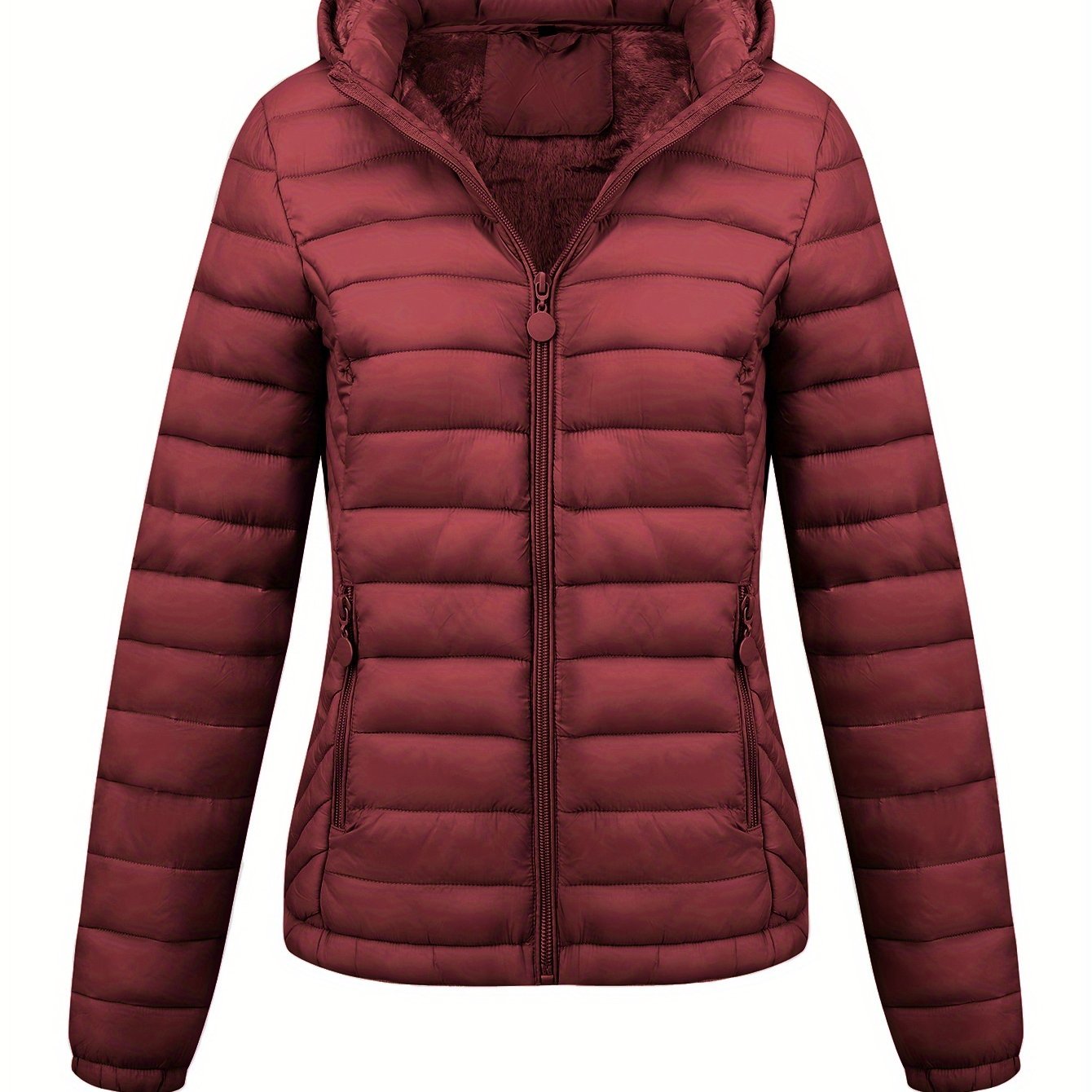 Black Isla lightweight quilted hooded puffer jacket with fleece lining by Lumina Wear, showing front view with hood and quilting details.