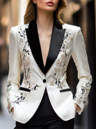 Ivory satin blazer by Lumina Vancouver, tailored fit with sleek lapels, perfect for elegant or professional looks.