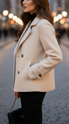 Ivory short double-breasted jacket by Lumina Vancouver, featuring a tailored fit and stylish lapel design.