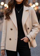 Ivory short double-breasted Lumina Vancouver jacket with tailored fit, lapel collar, and double-breasted buttons.