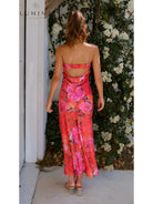Red Jacyntha strapless summer chic dress by Lumina Vancouver, perfect for wedding guests, showing a stylish sleeveless design.