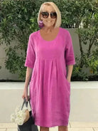 Blue Jana loose dress with pockets by Lumina Vancouver, featuring a relaxed fit and casual style, suitable for everyday wear.