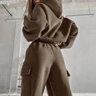 Jasmine relaxed fit cargo pocket hoodie and sweatpants set by Lumina Wear, shown in black with casual, comfortable style.