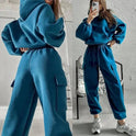 Black Jasmine Lumina Wear relaxed fit cargo hoodie and sweatpants set with cargo pockets, casual tracksuit for comfortable style.