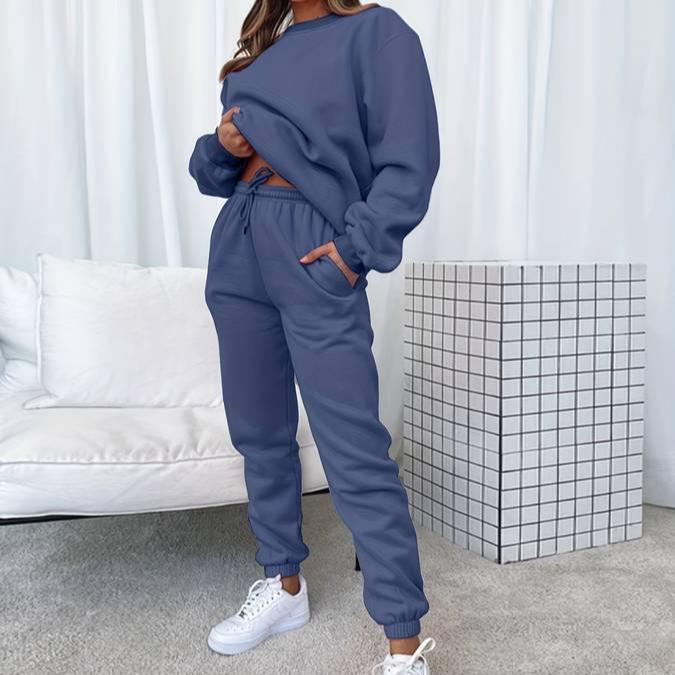 Black Jenna relaxed minimalist sweat set with jogger pants from Lumina Wear, casual and comfortable loungewear outfit.