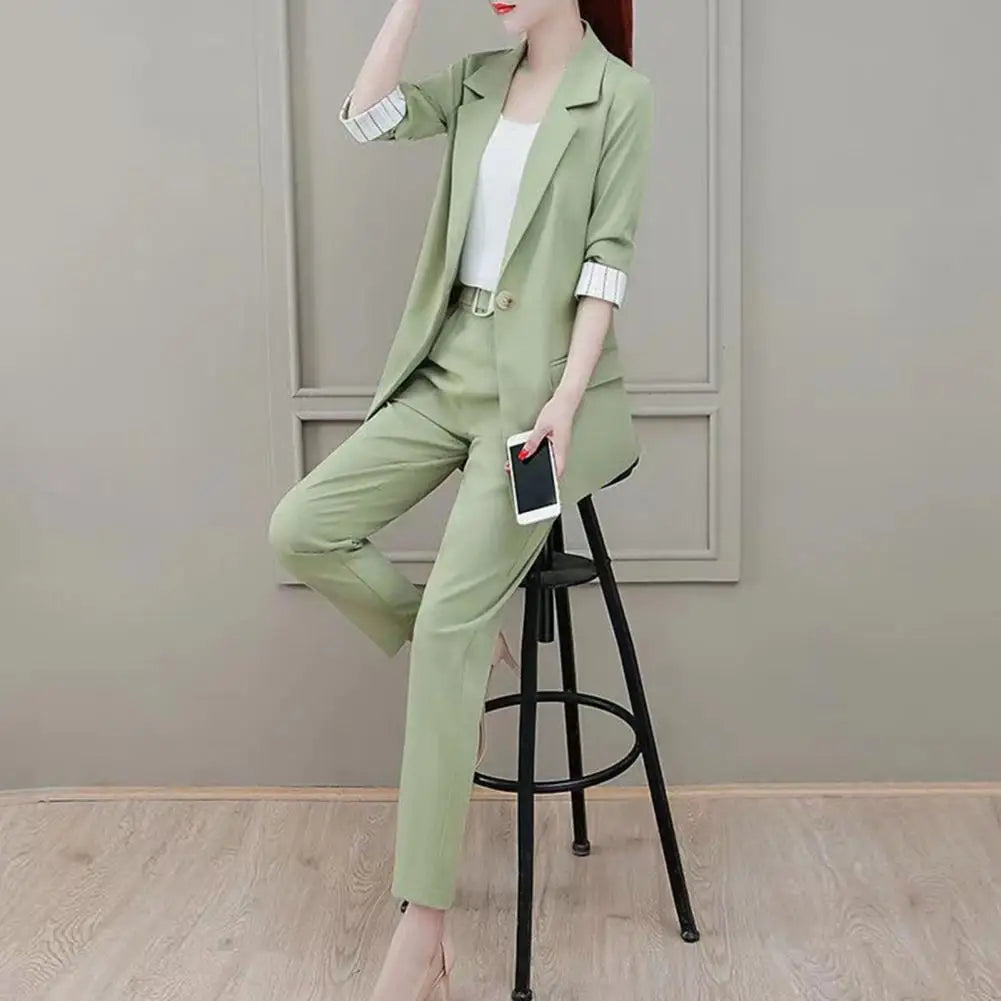 Lumina Wear Joanna women's 2-piece set with tailored blazer, sleek pants, and versatile top in black, stylish and modern.