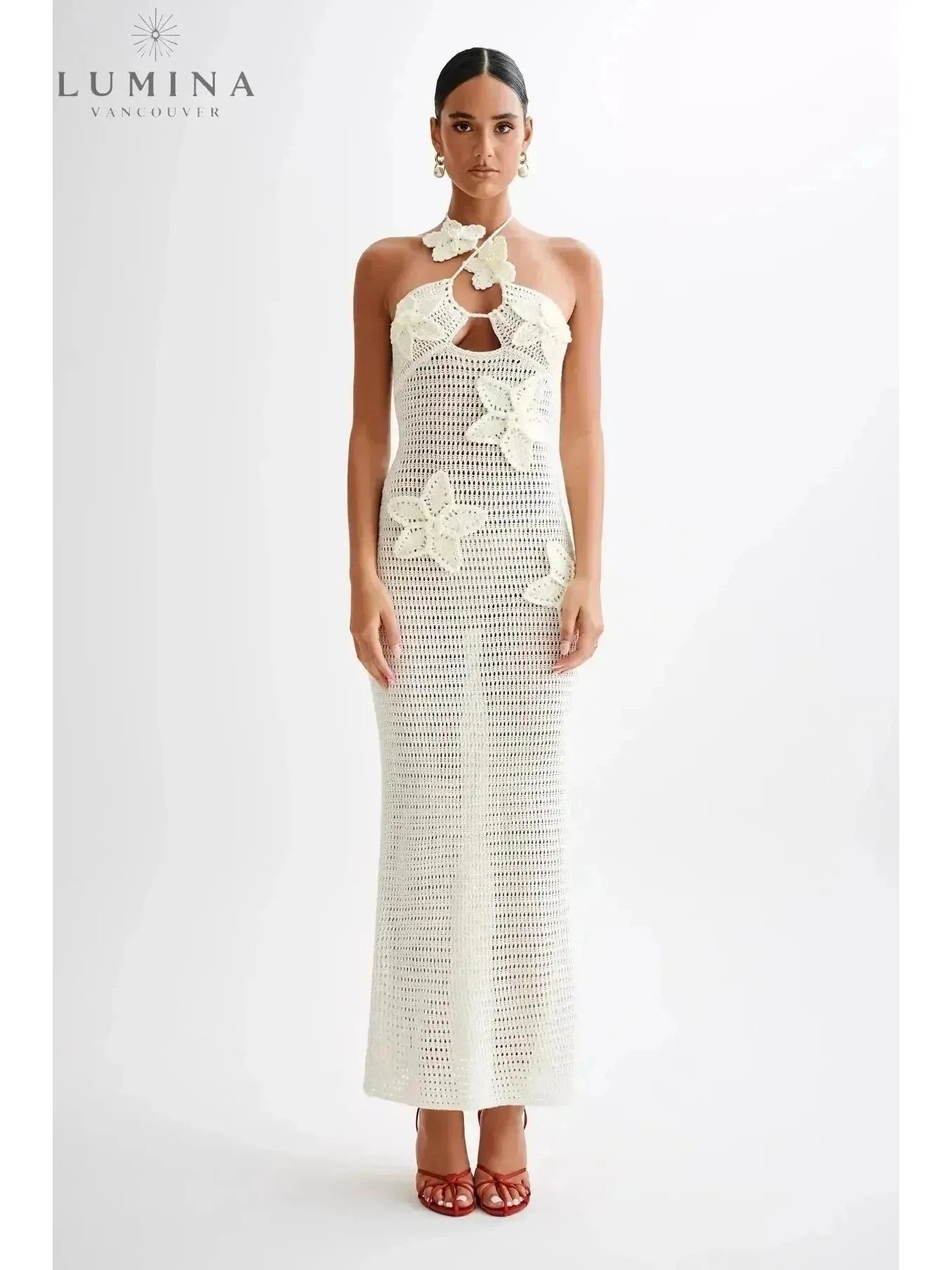 Beige Jolie summer dress by Lumina Wear, featuring lightweight fabric and holiday-inspired style perfect for warm weather.