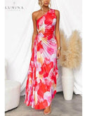 Pink and red Katie pleated summer dress by Lumina Wear, elegant evening dress perfect for wedding guests, size XS.