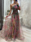 Purple Lumina Wear KAYLA one-shoulder floral maxi dress with flowing fabric and elegant design, perfect for summer occasions.