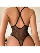 Lumina Vancouver Keira's Bodysuit, a sleek black bodysuit with long sleeves and high-cut design, displayed on a mannequin.