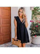 Black Kenna Breezy Summer Dress by Lumina Vancouver, lightweight fabric, sleeveless design, perfect for warm weather.