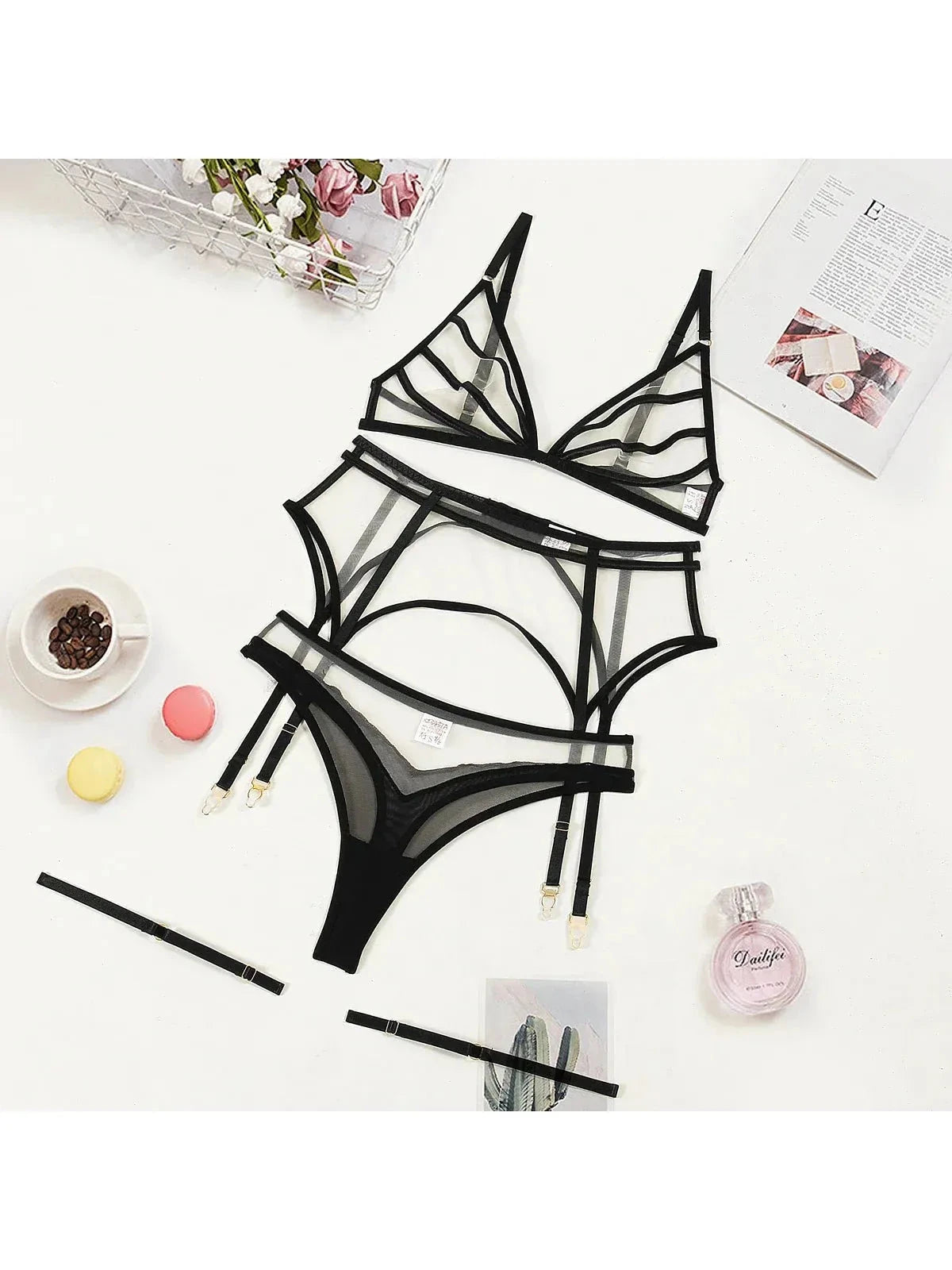 Lumina Vancouver Yvonne lingerie set with delicate lace, featuring a bra and matching panties in soft pastel pink.