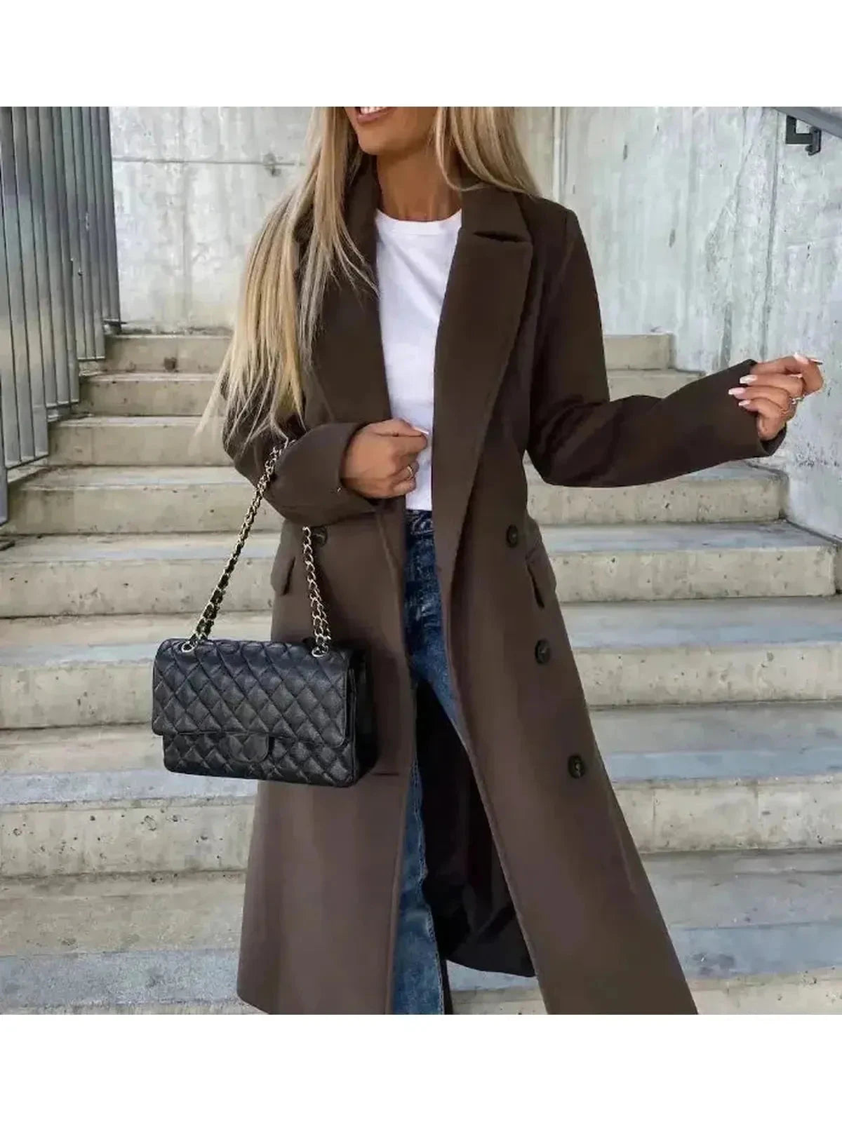 Beige Kim™ Lumina Vancouver double-breasted wool coat with tailored fit and classic lapels, stylish and warm for winter.