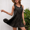 Rust red Lumina Wear Kira mini dress for women featuring delicate lace details and a stylish, fitted silhouette.