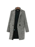 Elegant long wool coat by Lumina Wear, featuring a tailored fit and classic design in neutral tones.