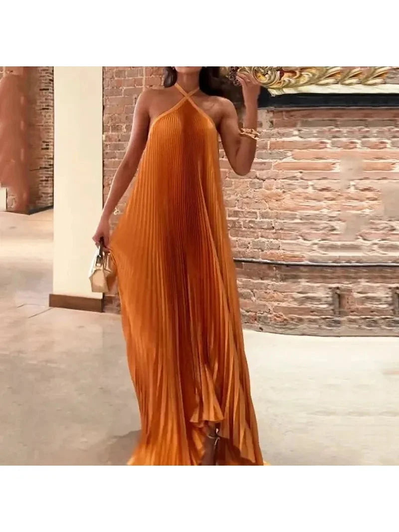 Kyla - Chic Pleated Halter Neck Maxi Dress | Lumina Wear Kyla - Chic Pleated Halter Neck Maxi Dress | Lumina Wear