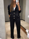 Kylie relaxed cardigan and drawstring pants set by Lumina Wear in green, featuring comfortable, casual loungewear for women.