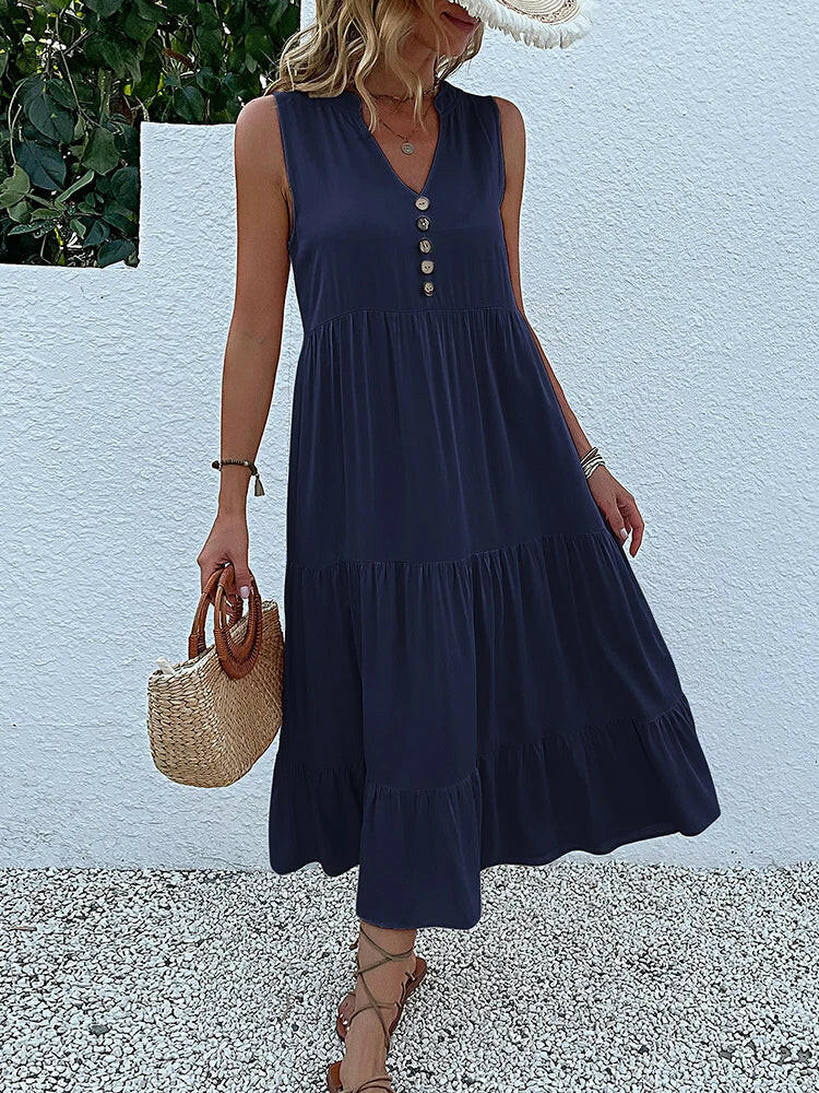 Wine red Laiza™ elegant summer dress by Lumina Vancouver, showcasing a stylish and flowy design perfect for warm weather.