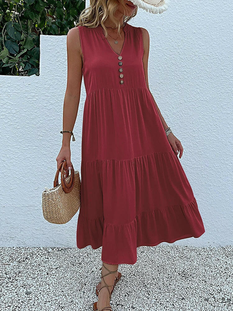 Wine red Laiza™ elegant summer dress by Lumina Vancouver, featuring a flowing design and stylish details.