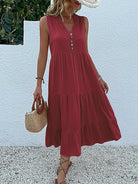 Wine red Laiza™ elegant summer dress by Lumina Vancouver, featuring a flowing design and stylish details.