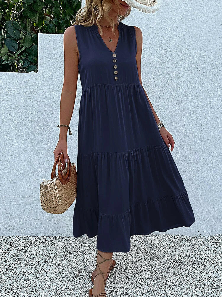 Wine red Laiza™ elegant summer dress by Lumina Vancouver, stylish sleeveless dress with a flowy design perfect for warm weather.