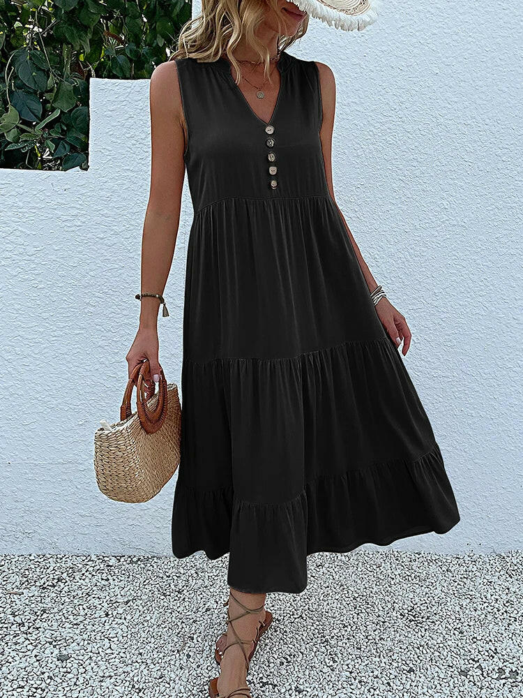 Wine red Laiza™ elegant summer dress by Lumina Vancouver, featuring a flowy design and sleeveless style.