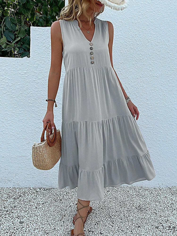 Wine red Laiza™ elegant summer dress by Lumina Vancouver, showcasing a stylish sleeveless design perfect for warm weather.