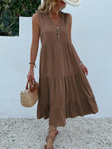 Wine red Laiza summer dress by Lumina Wear, elegant sleeveless dress with a flowing design, perfect for warm weather.