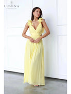 Lanae elegant wedding guest dress by Lumina Vancouver featuring a deep V-neck and sophisticated fit, ideal for formal occasions.
